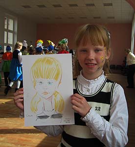  шаржист на свадьбе в Калининграде шарж по фото школьницы